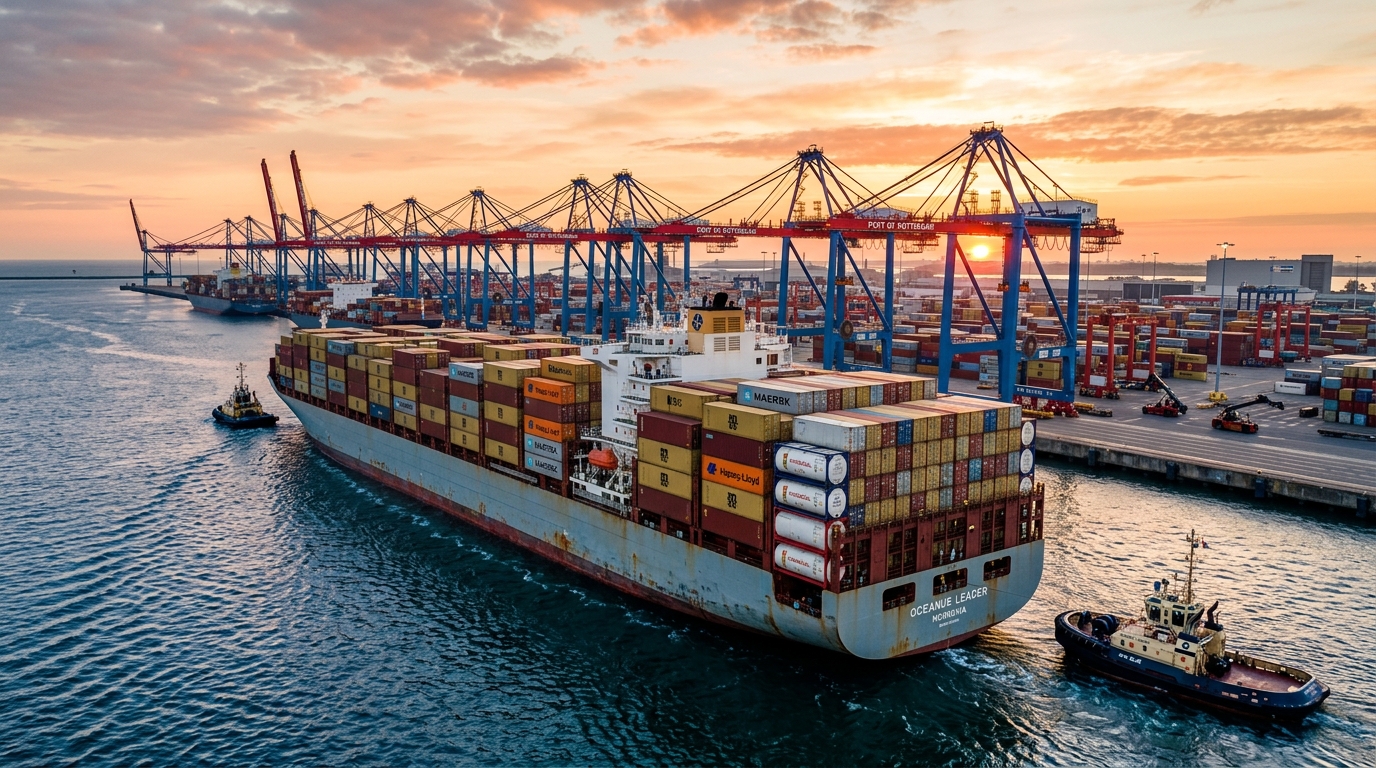 Container Vessel carrying chemical tank containers arriving at port terminal